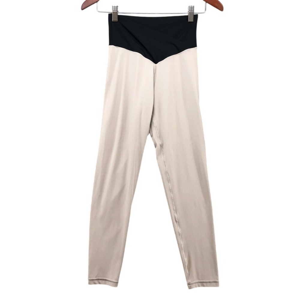 Aerie OFFLINE Leggings Womens M Beige Black Crossover 7/8 High Rise Real Me